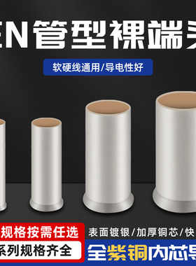 EN管型裸端头紫铜线鼻子针型管状冷压接线端子铜管铜鼻子连接管
