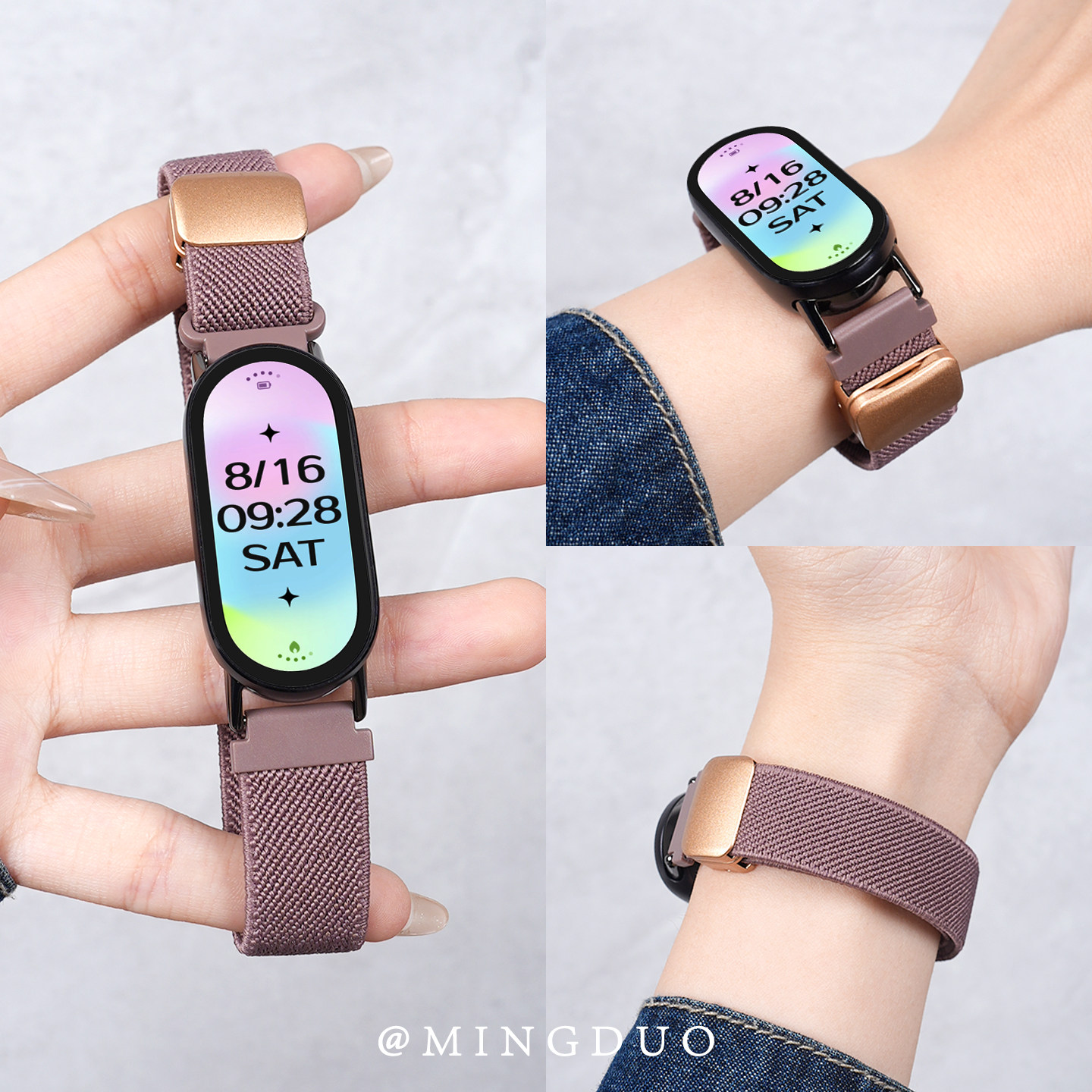 适用小米手环9表带8手表10腕带7磁吸6编织5智能nfc版4运动3女款夏天烟紫色新款八九代男女生替换陶瓷透气配件