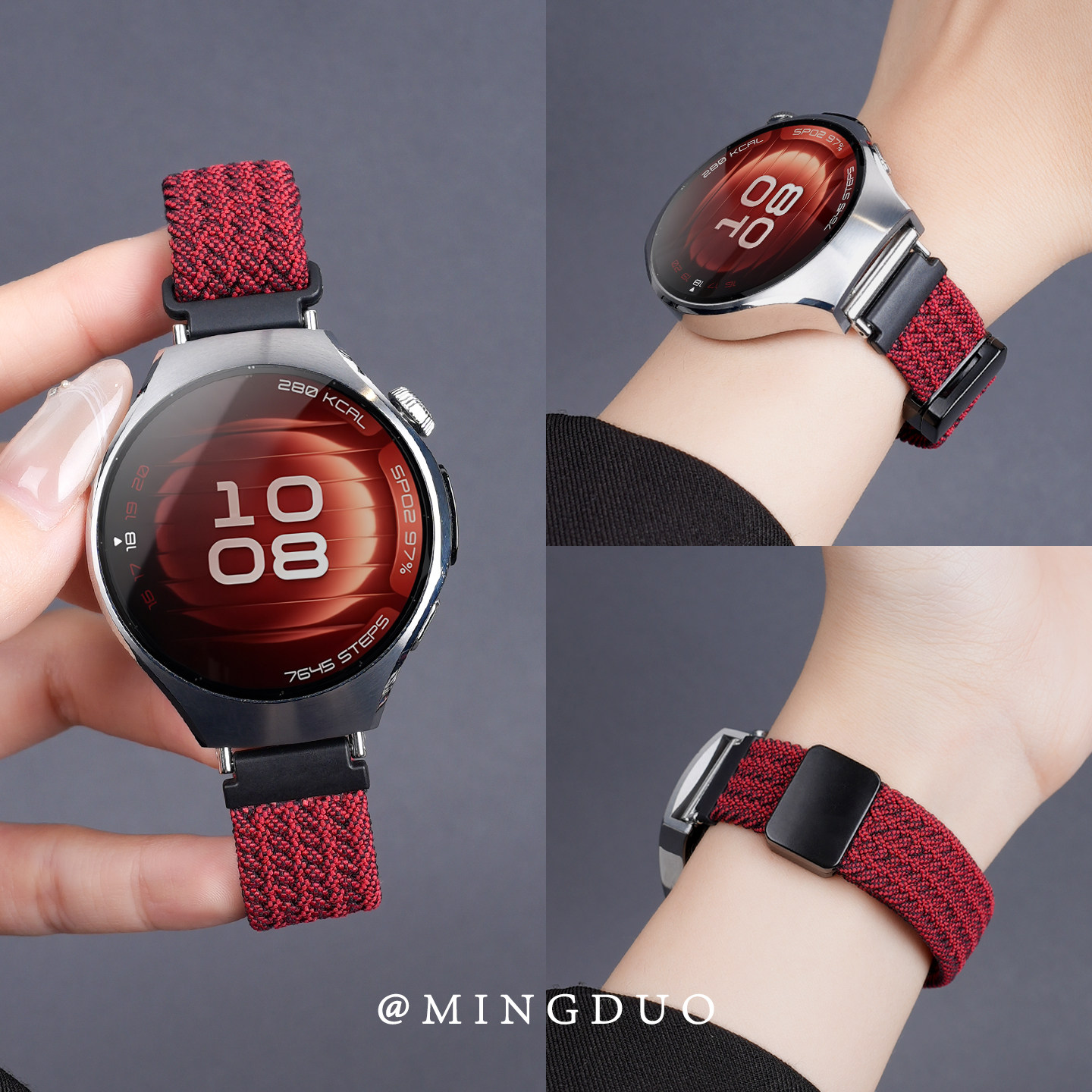 适用华为watch5表带watch4手表女士WATCH智能5新款gt5尼龙编织系列42女款透气gt6夏季回环磁吸18运动女腕带
