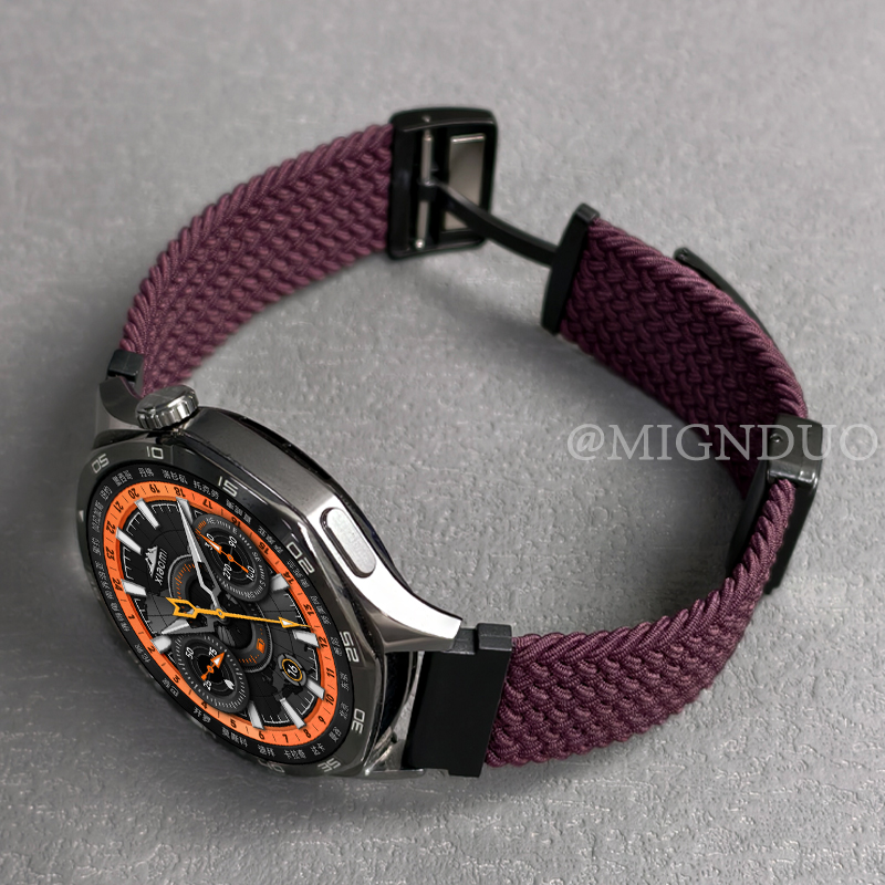 鸣铎新款烟紫色编织尼龙磁吸表带