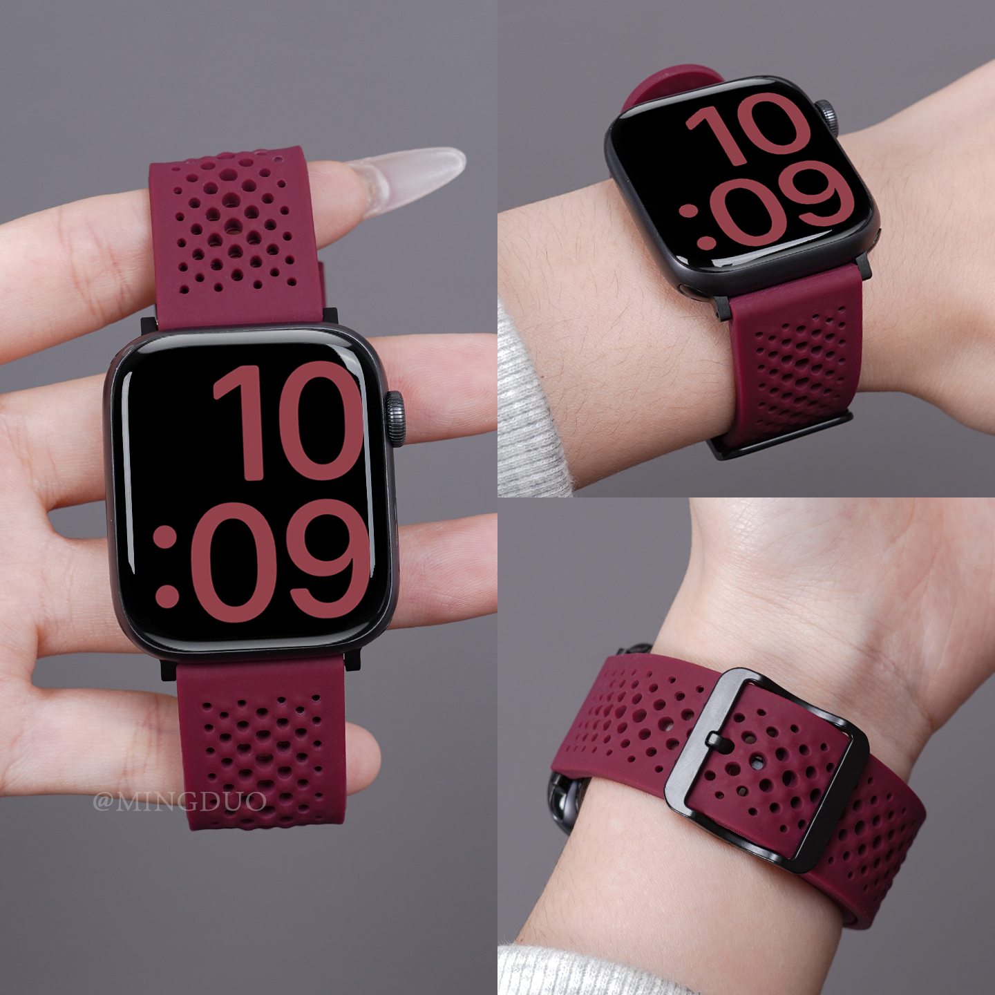 新款酒红色适用S11苹果S10手表带