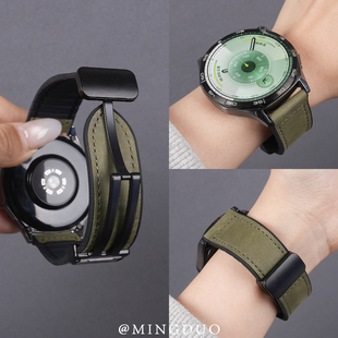 适用三星watch7表带galaxywatch8手表6磁吸疯马纹真皮5pro智能运动4classic腕带ultra男款gears3蓝牙s2替换带