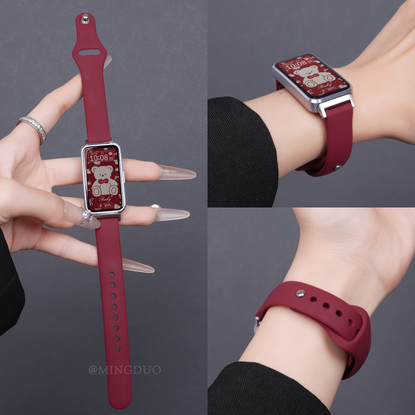 新款酒红色适用华为手环10/9表带