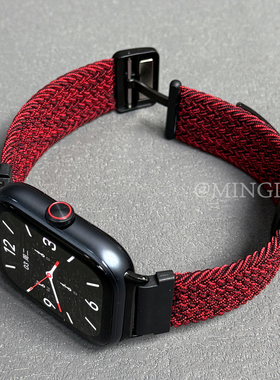 鸣铎黑砂红尼龙编织适用红米watch6/5手表redmiwatch4表带腕带智能小米手环9Pro表链磁吸8pro运动男女替换带
