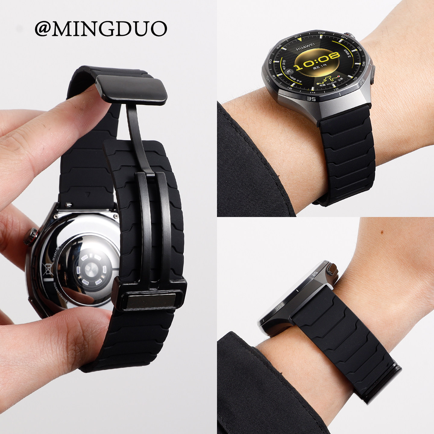 鸣铎适用华为GT6pro手表GT5pro表带watch54新款铠甲硅胶GT4磁吸扣watchgt3男士高级智能buds夏天运动透气腕带