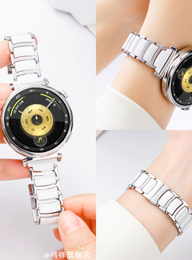 新款月牙陶瓷钢链适用华为gt6表带gt5pro手表原装同款watchgt4女金属watch5运动腕带智能女士41mm高级替换带