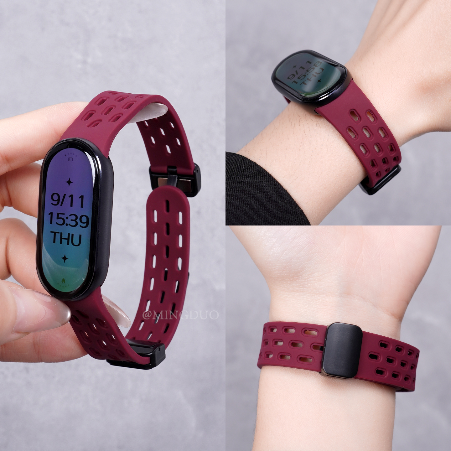 新款酒红色适用小米手环10/9表带
