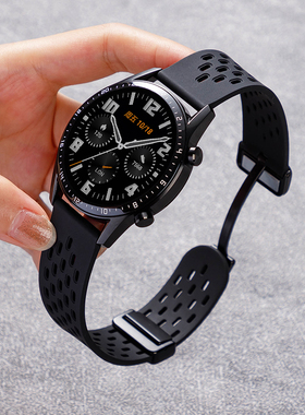 适用华为GT5/4手表gt3表带watch4pro新款watchgt5磁吸扣秋冬透气洞洞硅胶watch5智能2e男女运动GS3荣耀magic2