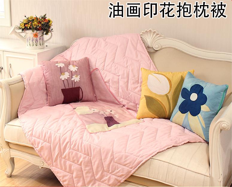 油画风 ins风现代简约抱枕被子两用二合一车用多功能抱枕被