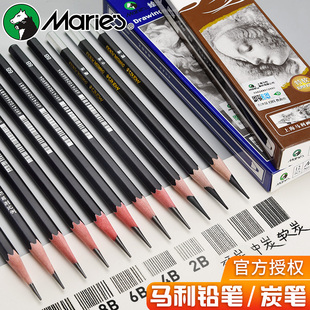 马利素描铅笔碳笔绘画工具套装 10B 14B亚光特浓专业 美术专用炭画初学者学生考试专用2比12比