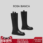 新款 Rosa Bianca英伦风厚底骑士靴女2025冬季 大筒牛皮真皮长靴女