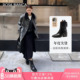 RosaBianca轻奢羊皮 瘦瘦靴 加绒手抓纹尖头短靴女春冬V口粗跟时装
