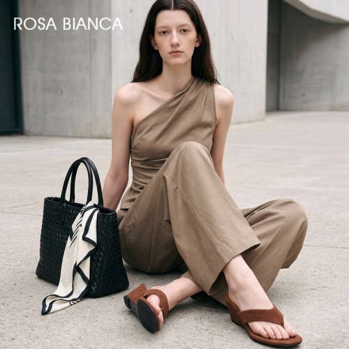 rosabianca夏季厚底羊皮革夹趾拖鞋女