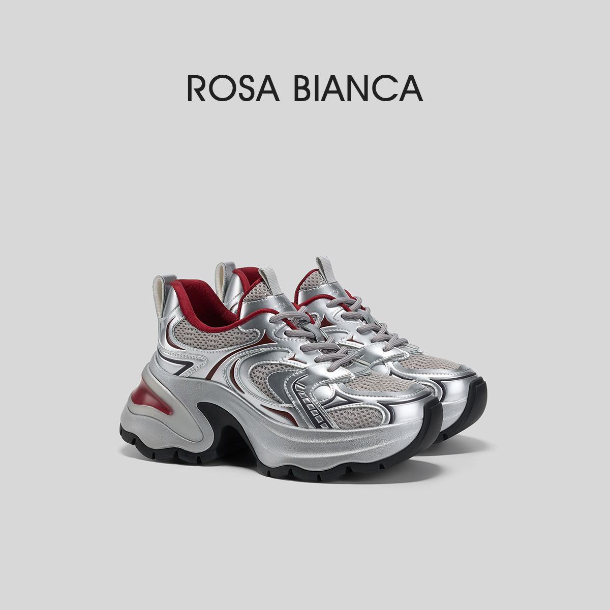 RosaBianca银色厚底老爹鞋