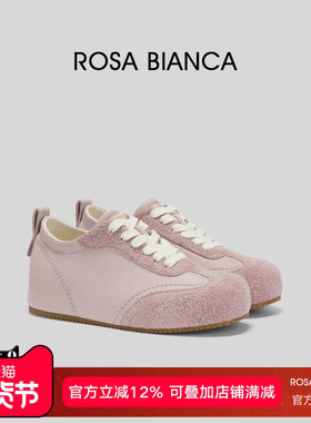 Rosa Bianca内增高德训鞋女真皮复古2025秋新款粉色运动休闲鞋
