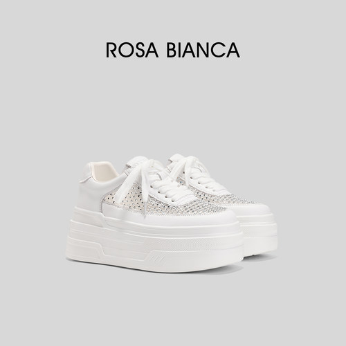 RosaBianca水钻厚底增高小白鞋