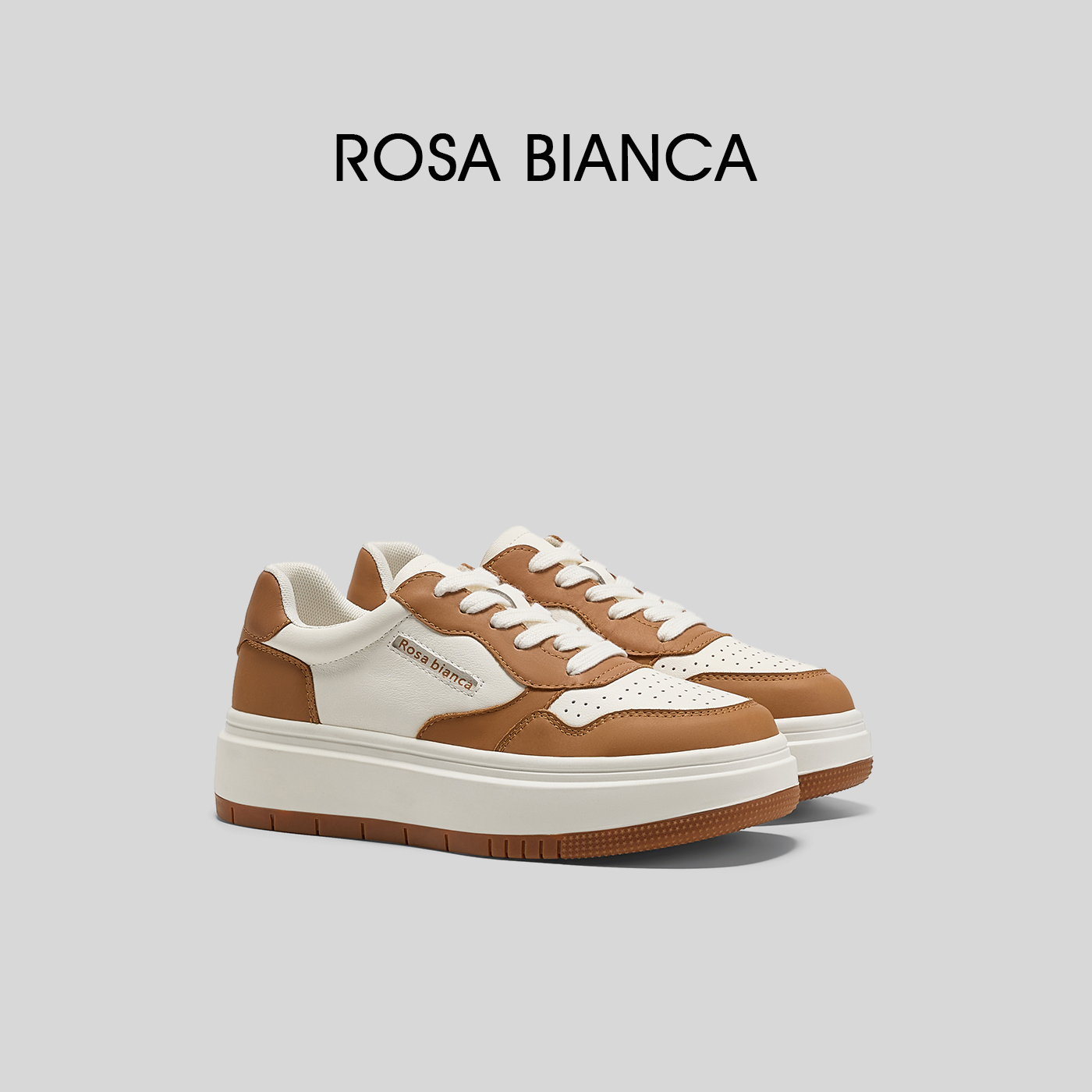 Rosa Bianca秋冬真皮厚底拼色休闲鞋女2025增高百搭运动鞋小白鞋