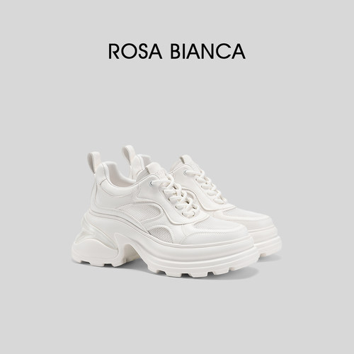Rosa Bianca厚底老爹鞋女网面透气春季新款运动休闲鞋增高小白鞋