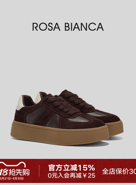 Rosa Bianca真皮厚底德训鞋女鞋新款复古运动鞋百搭休闲板鞋