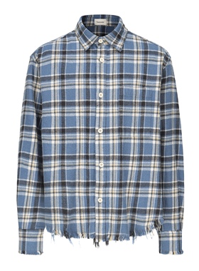 Tastemaker复古格子衬衣磨毛法兰绒衬衫做旧破坏上衣休闲百搭长袖