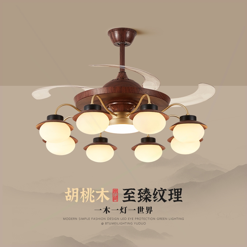 客厅风扇灯中古风隐形吊扇灯新款
