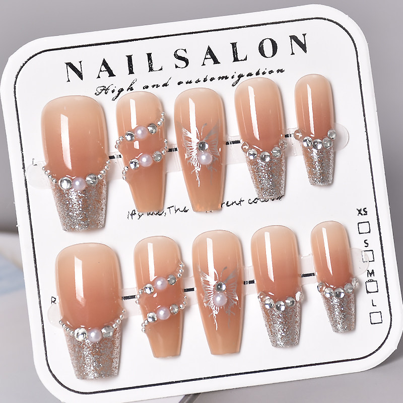 网红美甲穿戴甲长款法式蝴蝶甲片富家千金指甲贴片2025新款高级感