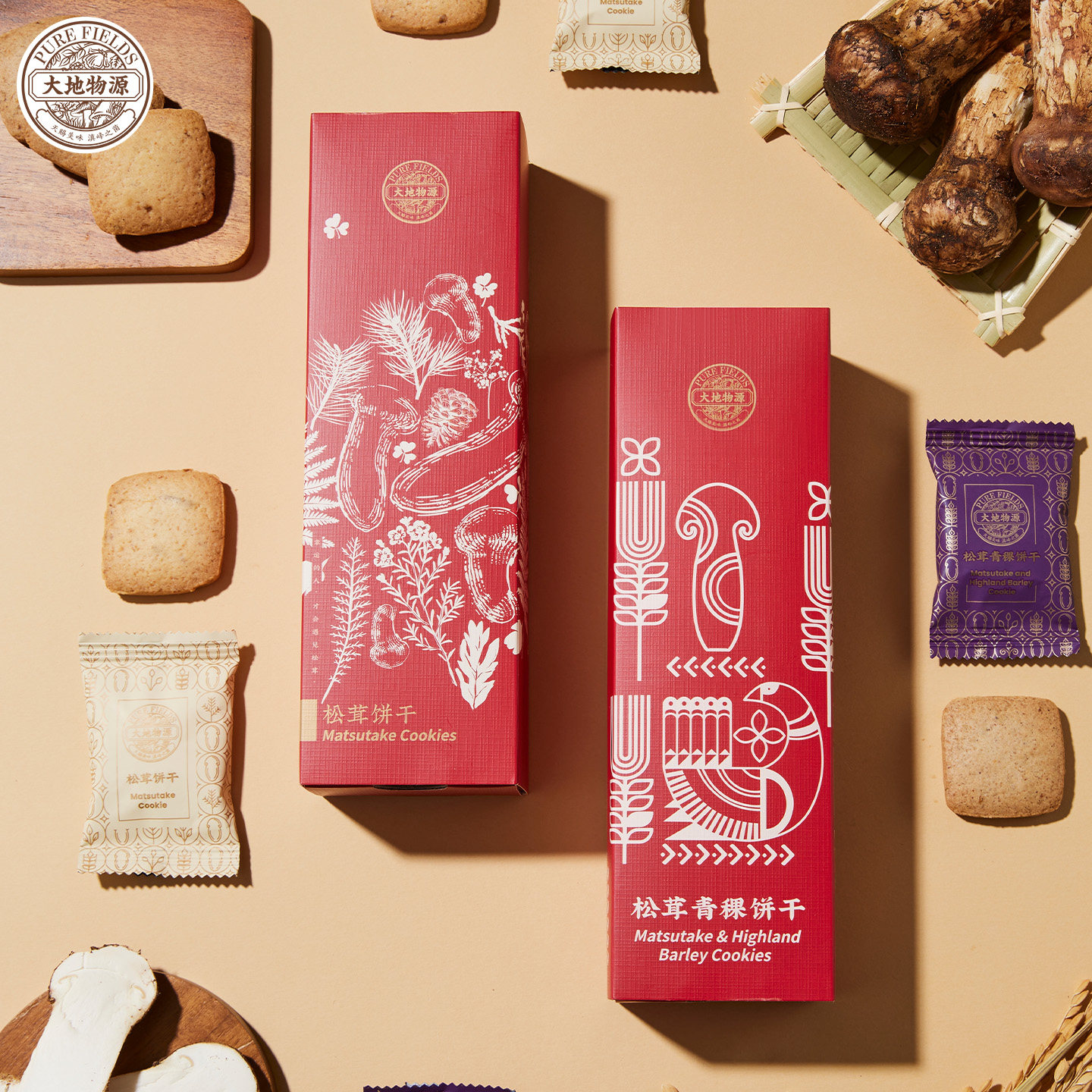 大地物源云南特产松茸饼干青稞饼干曲奇零食下午茶10g*20片/2盒装