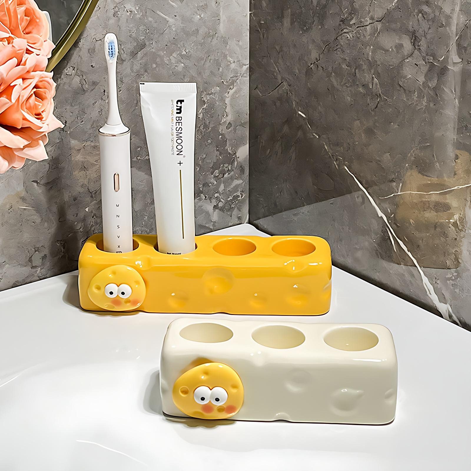 奶油风电动牙刷收纳置物架洗漱台洗手台牙膏牙刷陶瓷可爱底座支架