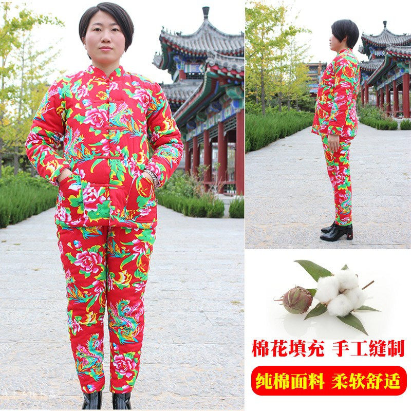 北大花棉袄套装女宽松花布女士棉袄棉裤套东纯棉花手工冬季东北大