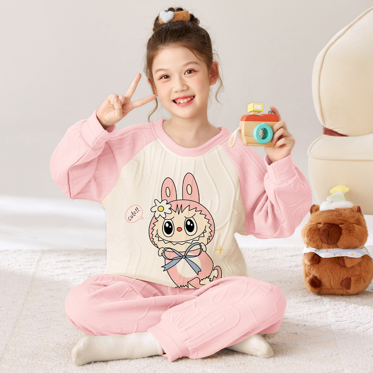 拉布布女童睡衣秋冬加厚空气棉夹层长袖可爱labubu宝宝女孩家居服,童装/婴儿装/亲子装,家居服套装,淘宝优惠券,粉丝福利购,淘宝优惠卷