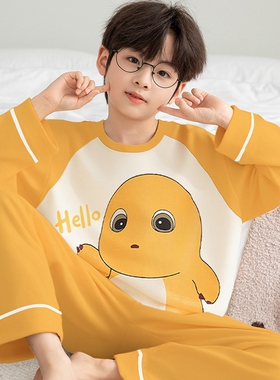 小奶龙男童睡衣纯棉长袖家居服儿童中大童男孩家居服学生胖童春秋