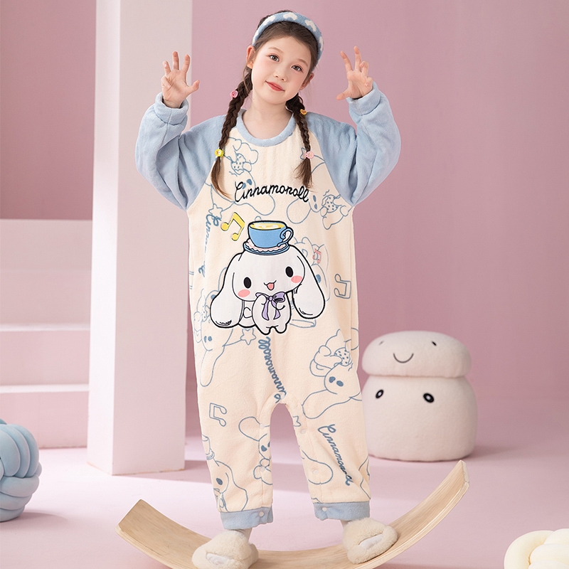 秋冬季女童睡衣连体法兰绒防踢被