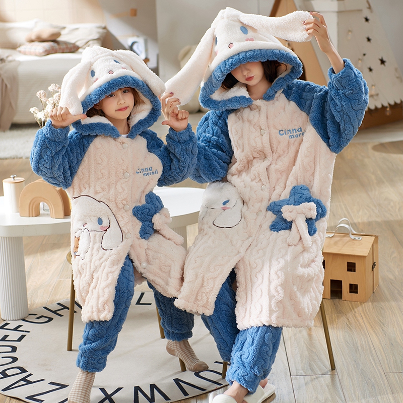 玉桂狗亲子女童睡衣法兰绒睡袍