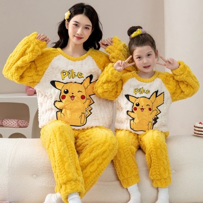 逸萌熊母女秋冬季法兰绒保暖睡衣