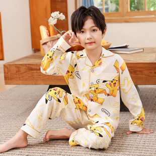 男童睡衣云朵棉长袖卡通皮卡丘春秋儿童中大童宝宝学生家居服套装