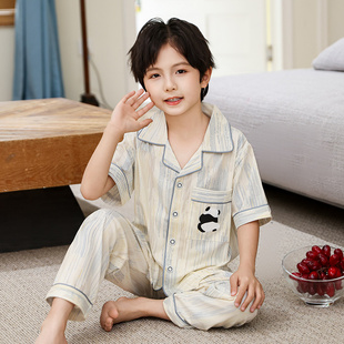 儿童睡衣男童云朵棉卡通家居服套装男宝宝开衫短袖长裤空调服薄款