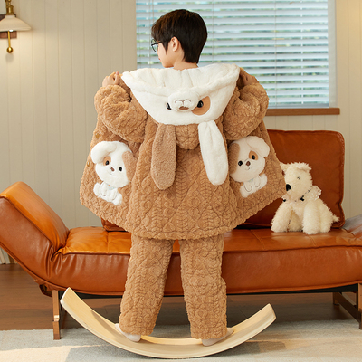 儿童睡衣冬季加绒加厚冬三层夹棉