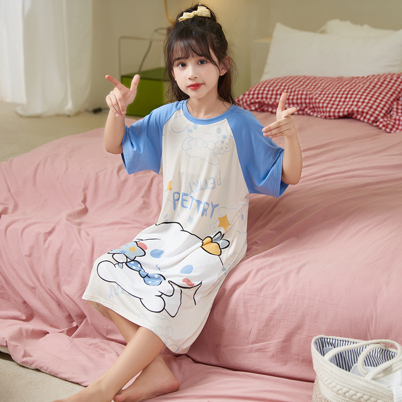 女童睡裙莫代尔儿童睡衣夏季玉桂狗公主风女宝宝家居裙薄款网红款