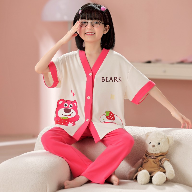 儿童睡衣女童夏季纯棉长裤短袖薄款卡通中大童母女公主半袖套装春