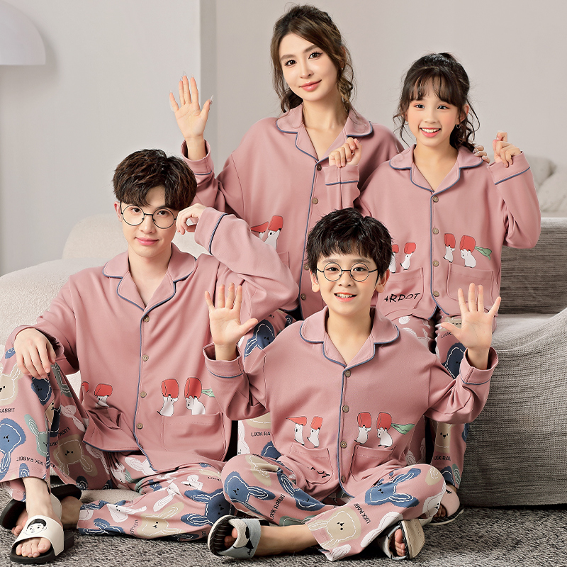 2024春秋亲子睡衣一家三口家居服