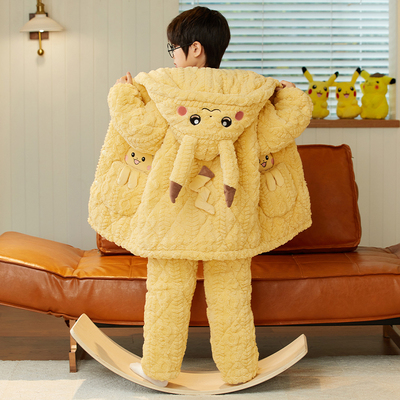 儿童睡衣睡袍皮卡丘男童冬季套装