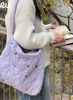 seeu安徒生刺绣包原创小狗单肩包托特包加厚新款休闲通勤包手提包