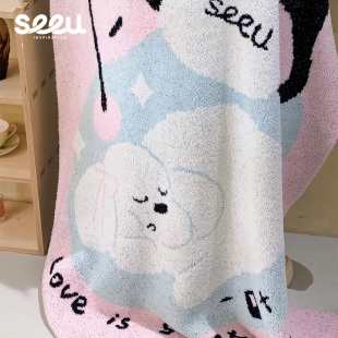 seeu月光绒毯小狗加厚休闲小毯子办公室空调午睡毯沙发毯盖毯