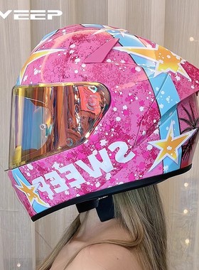 SWEEP 碳纤维超轻大尾翼女士夏季全盔摩托车男机车四季头盔3C认证