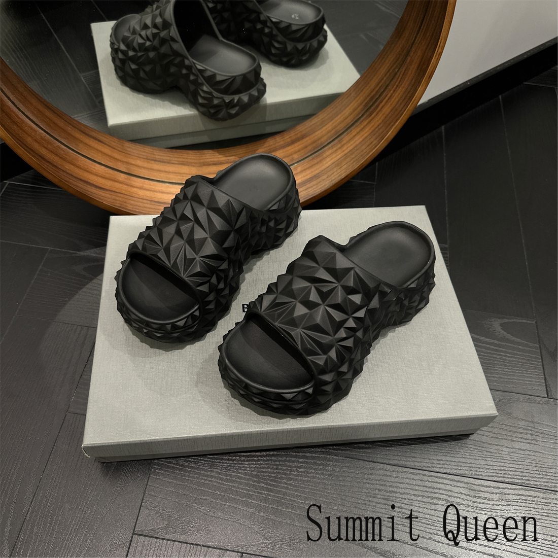 SummitQueen榴莲菱形厚底拖鞋