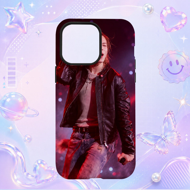Jimin黑色皮衣红光舞台酷飒写真适用于苹果三星华为小米手机壳防摔保护套镜头全包