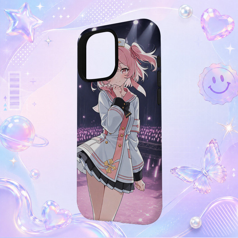 舞台动漫粉发少女黑白制服插画适用于苹果三星华为小米手机壳防摔保护套镜头全包