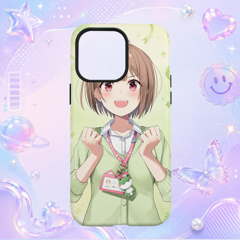 甜美动漫短发少女绿色开衫插画适用于苹果三星华为小米手机壳防摔保护套镜头全包