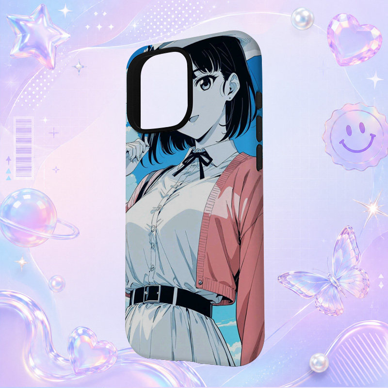 复古日系蓝粉运动服动漫少女插画适用于苹果三星华为小米手机壳防摔保护套镜头全包