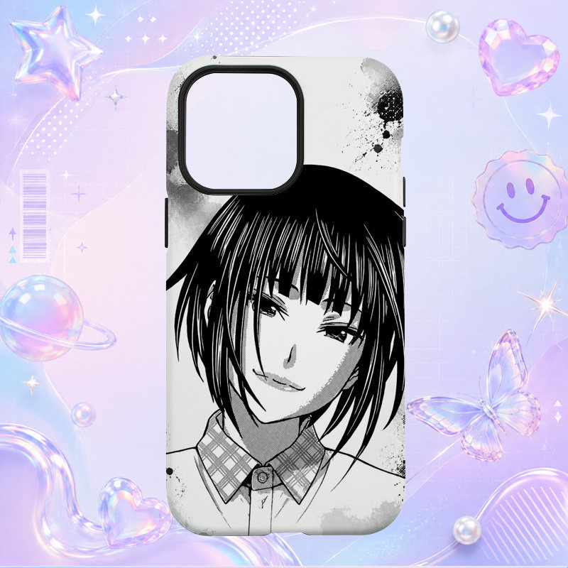 黑白漫画短发少女衬衫头像适用于苹果三星华为小米手机壳防摔保护套镜头全包